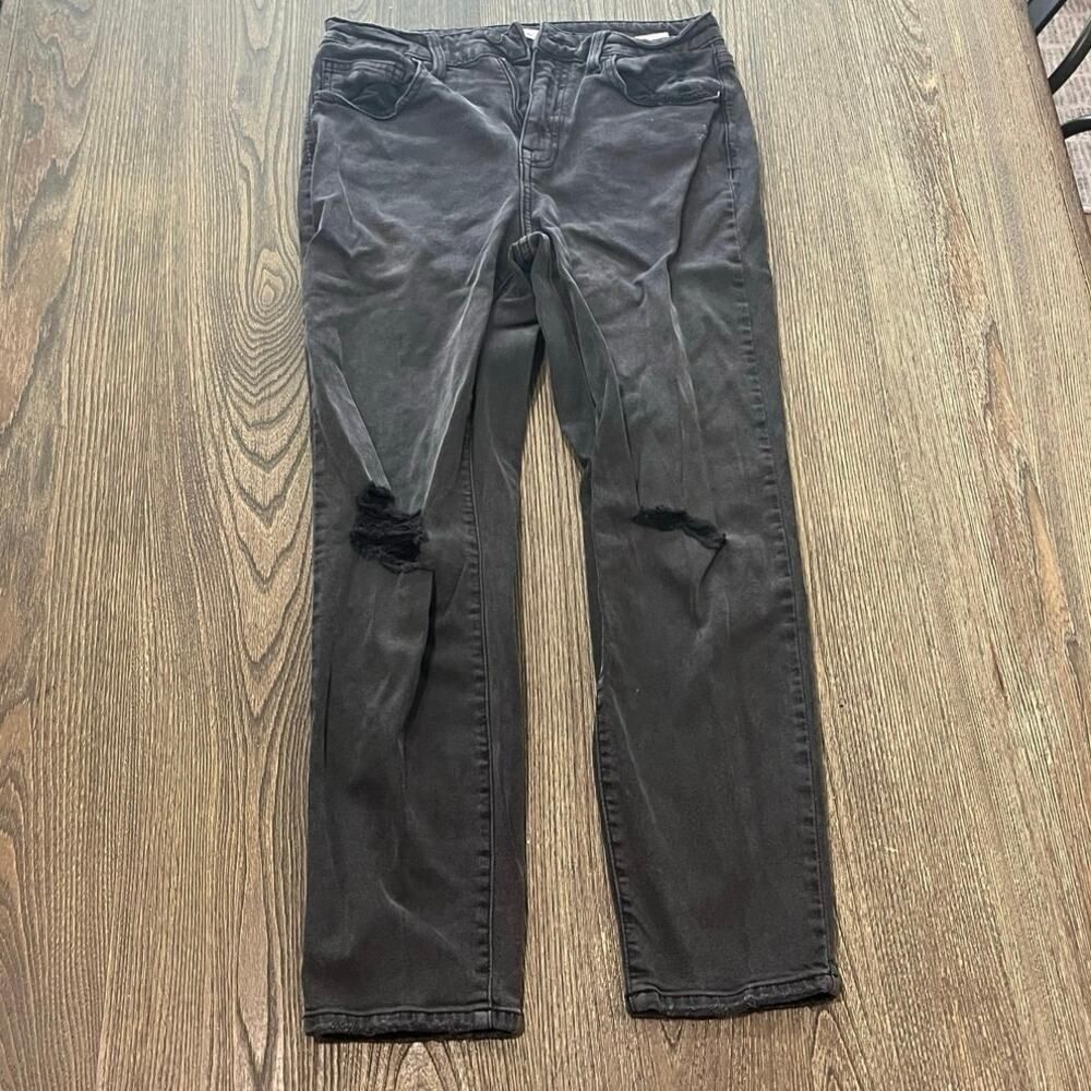 Willow & Root Mom Jeans High Rise Distressed Denim Cotton Blend Black Size 29